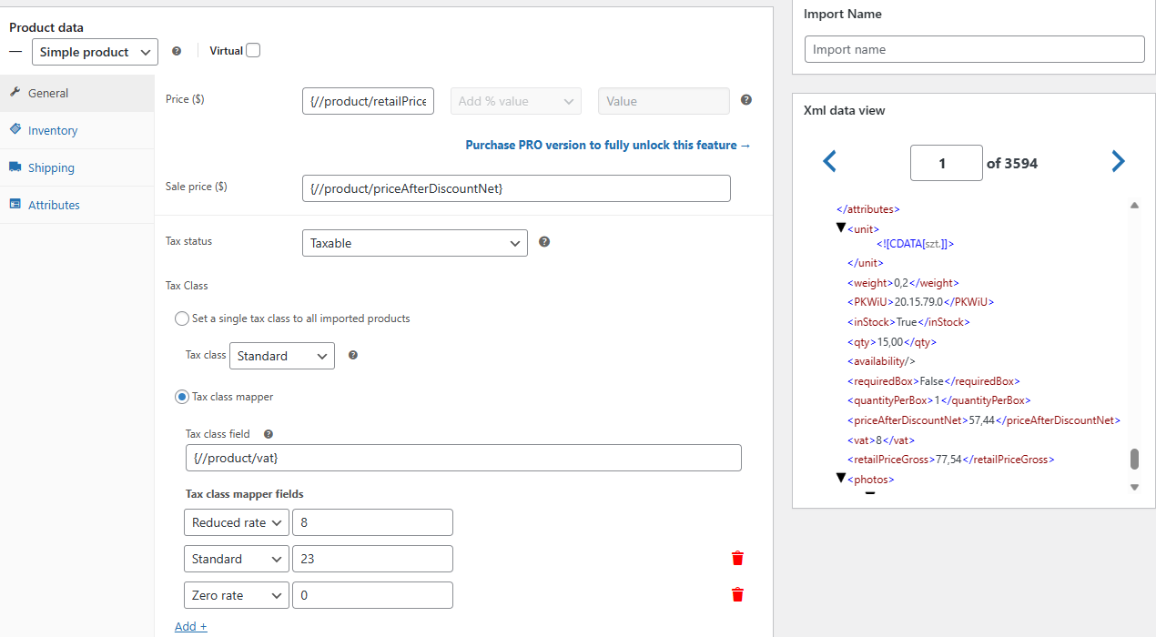 Bulk update product prices, set tax status, and map the product tax class