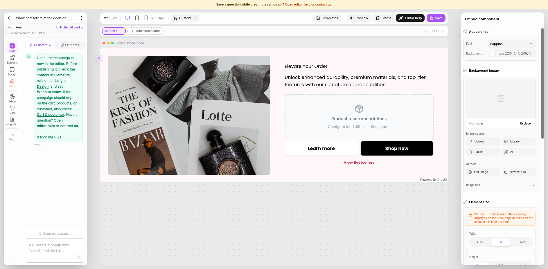 A product recommendation block embedded in a page.