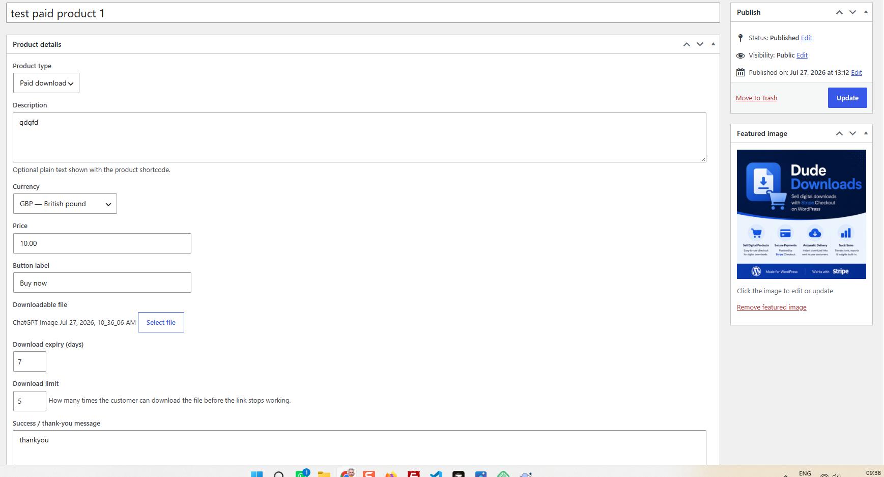 Create and edit a download product.