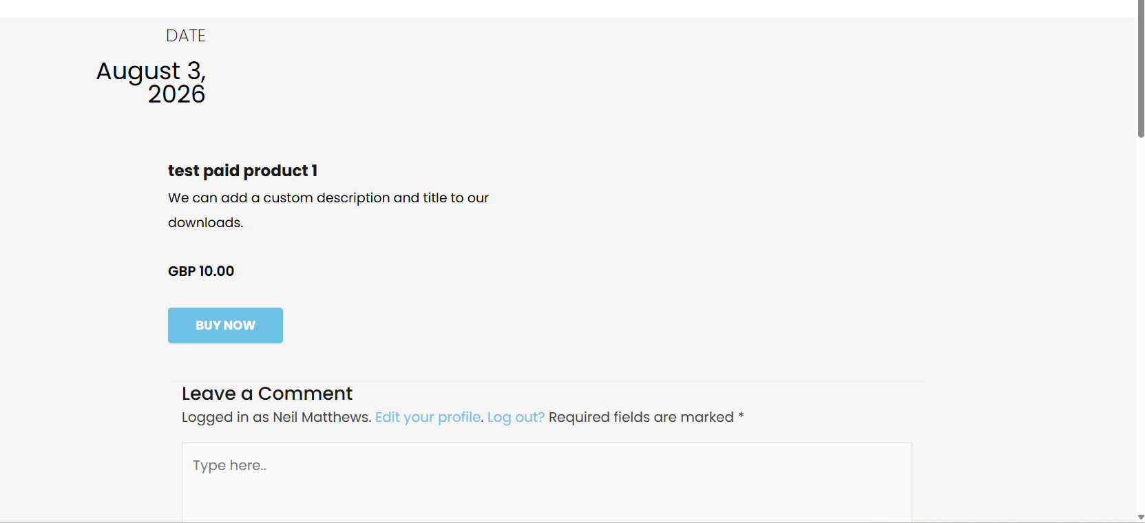 Front-end purchase page.