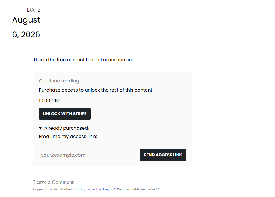 SCREENSHOT 6 - front end view of protected content