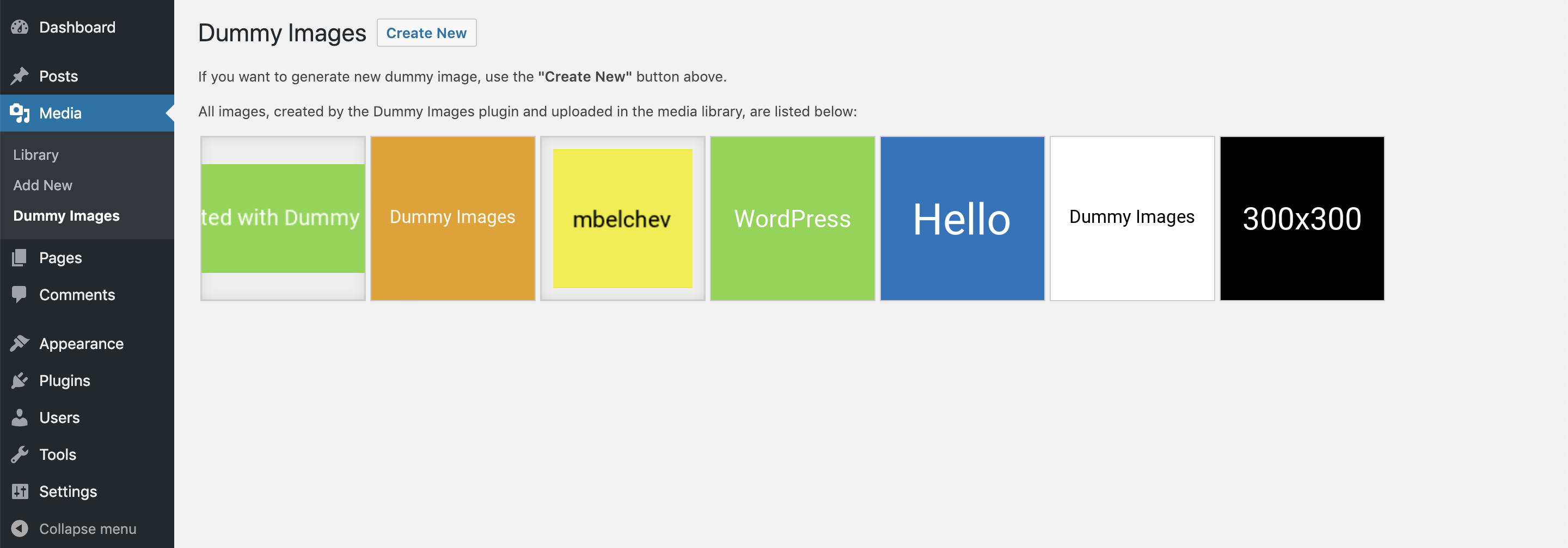 Dummy Images main listing page