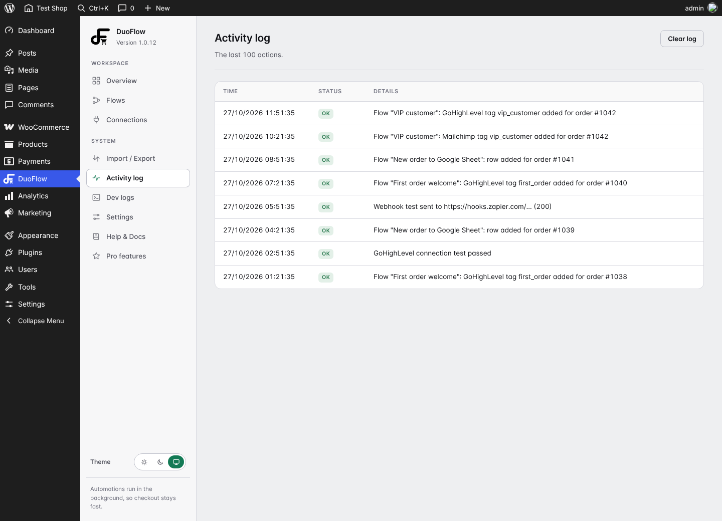 Activity log.