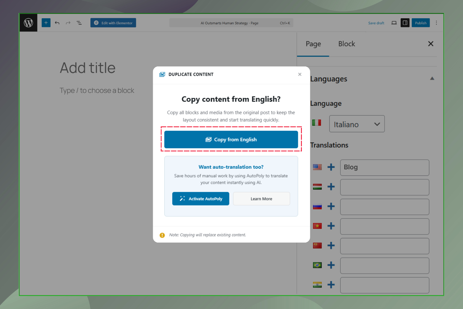 Duplicate content preview in classic editor