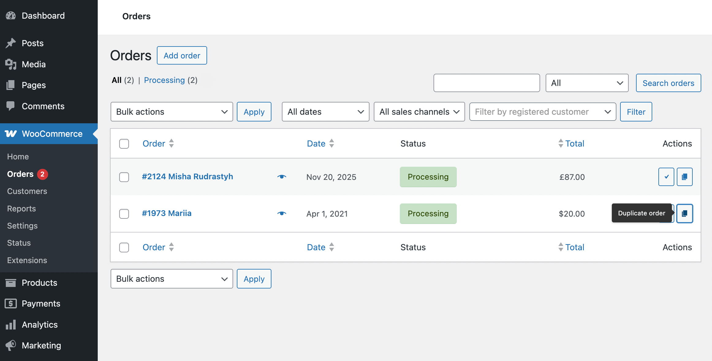 Duplicate Order for WooCommerce