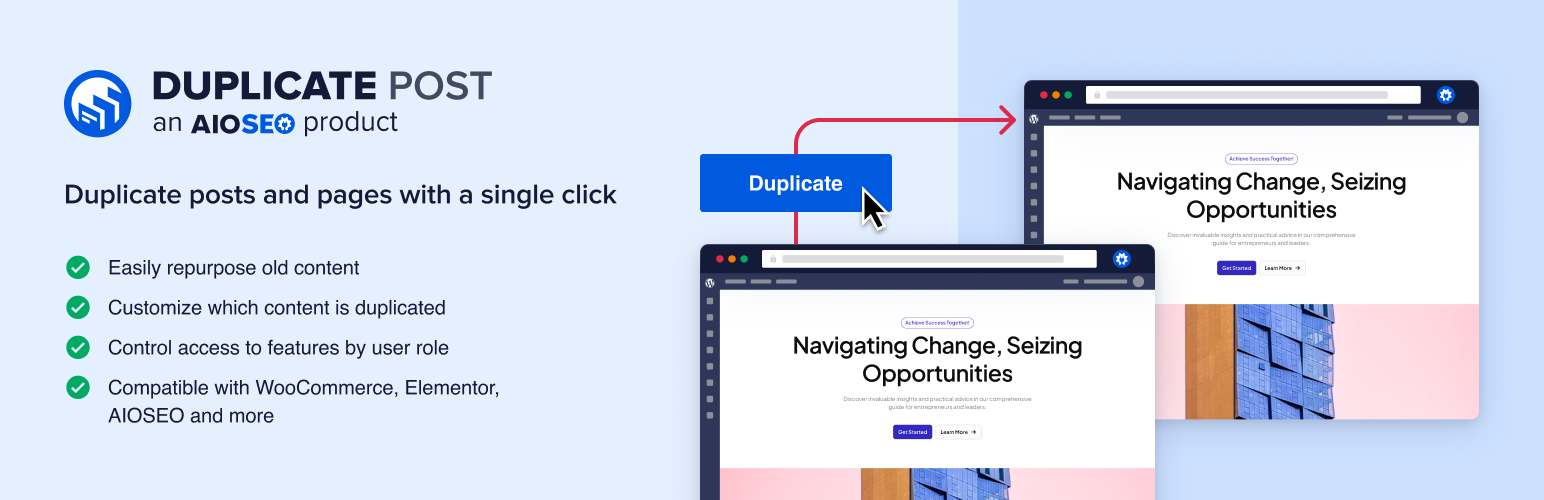 WordPress 外掛 Duplicate Post by AIOSEO – Easily Clone and Republish Content 的封面圖片。