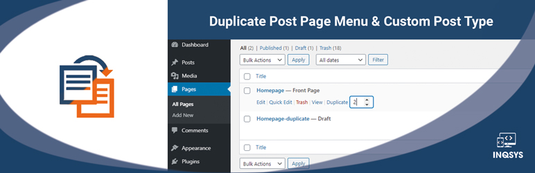 Product image for Duplicate Post Page Menu & Custom Post Type.