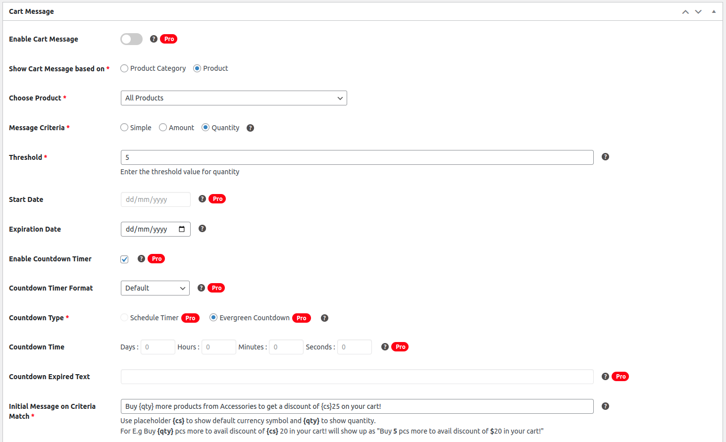 Setting Cart Message 1.