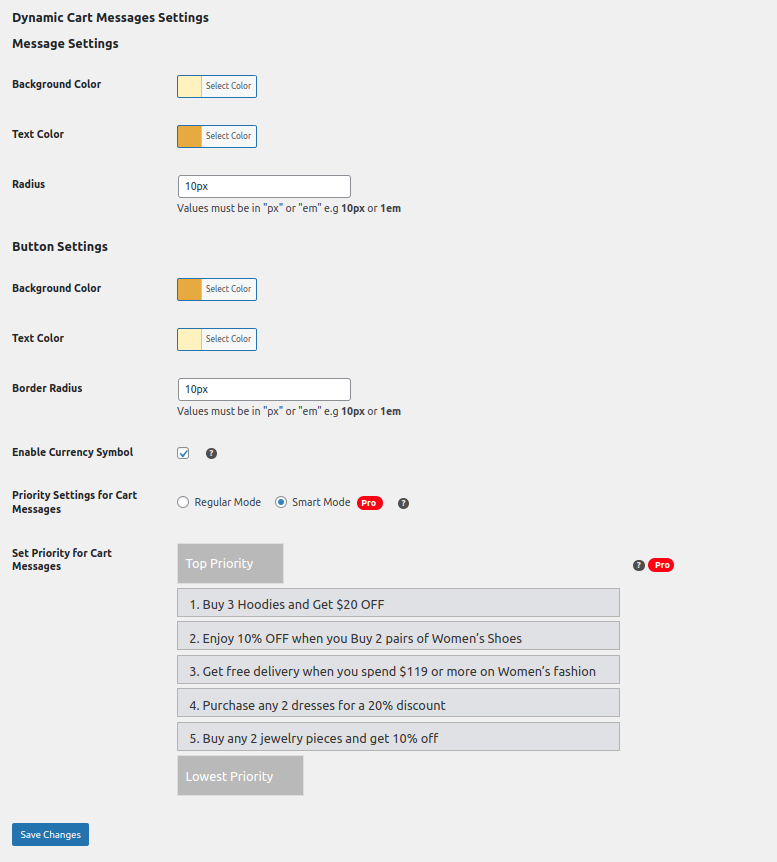 Setting page for Global Color.