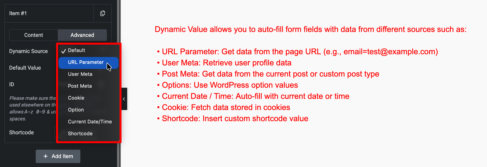 Add a Dynamic Field to Elementor form.