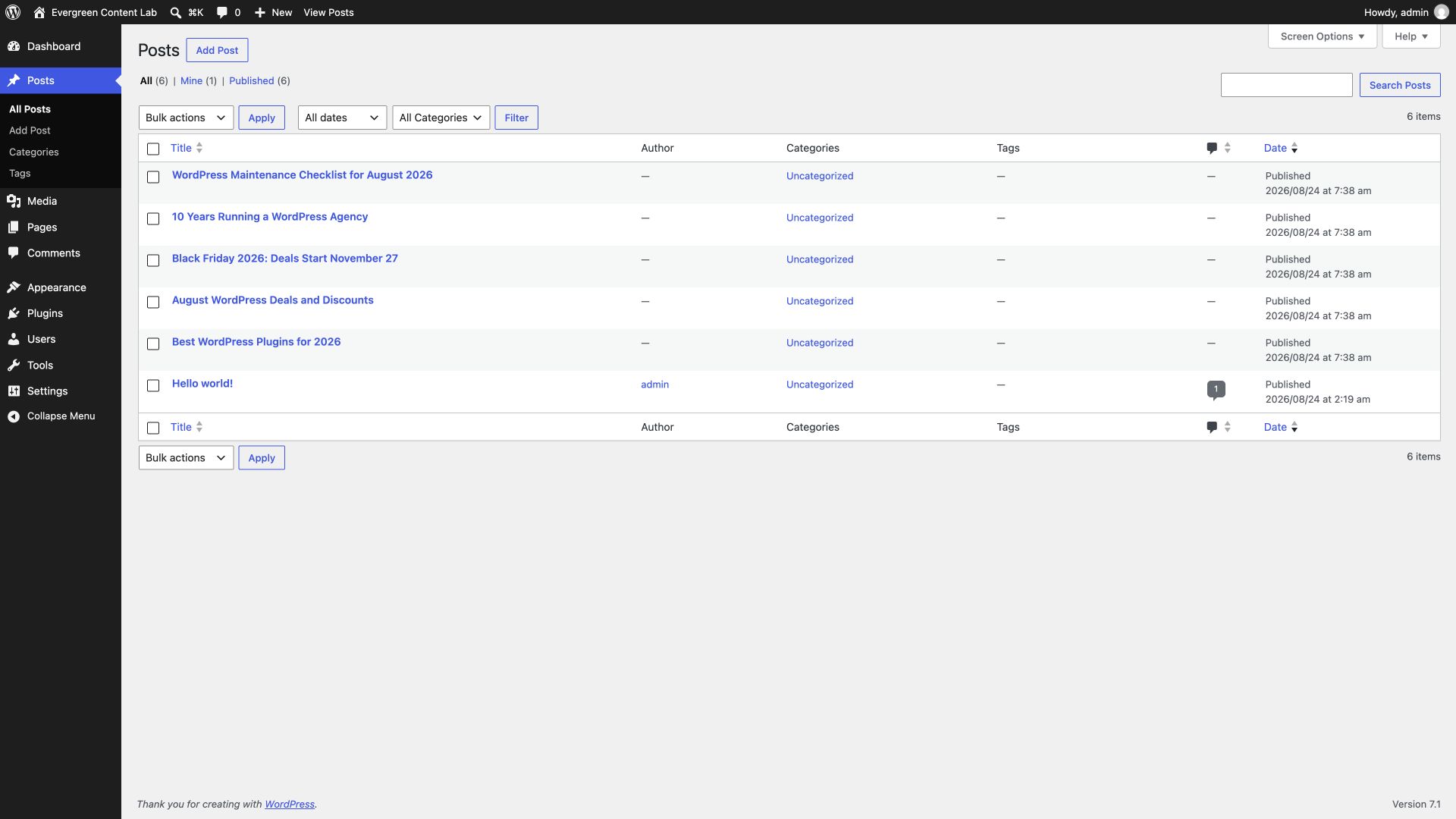 WordPress Posts list with dynamic month, year, event date and age titles already rendered