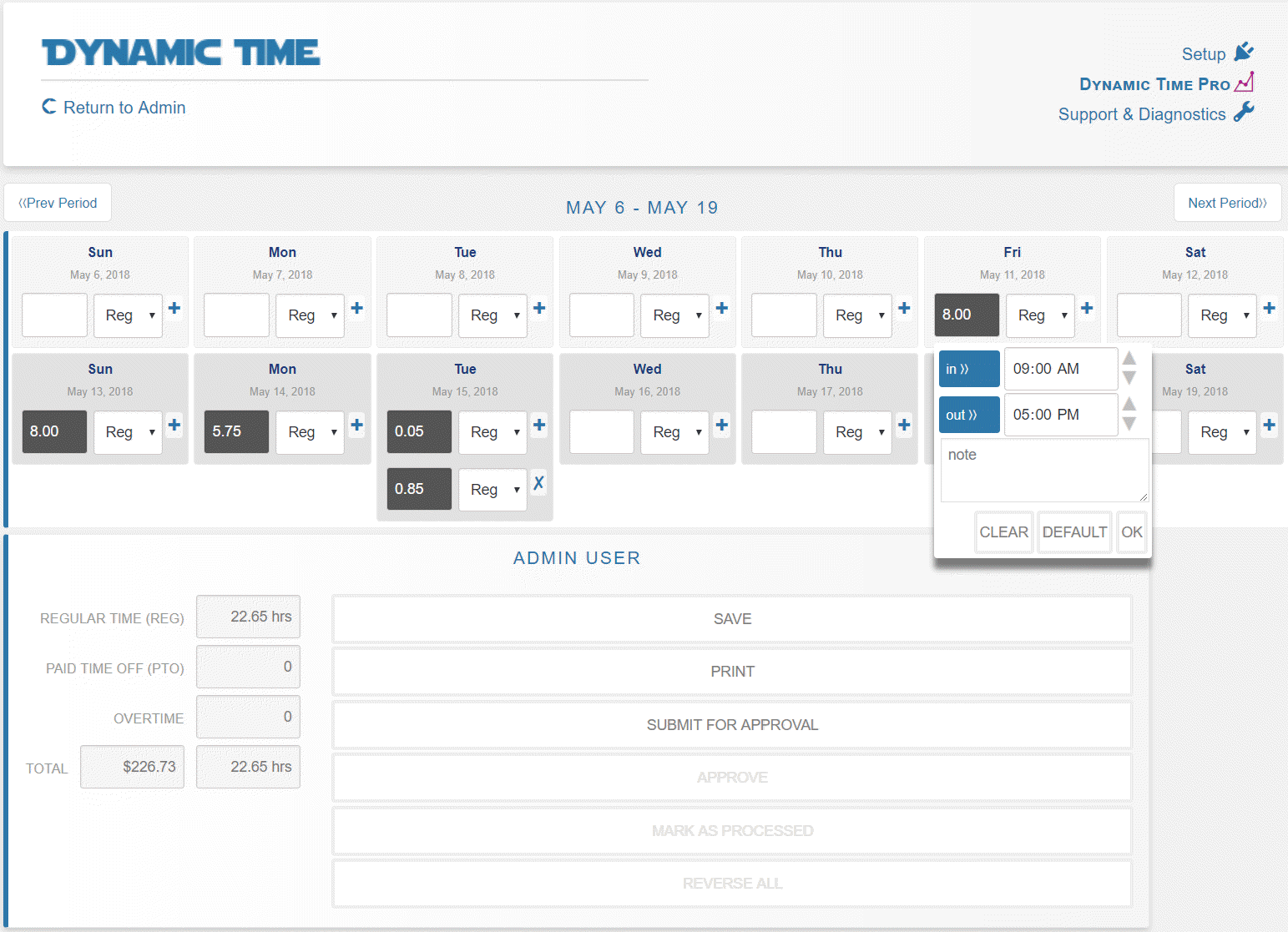 Timesheet set up for bi-weekly pay period