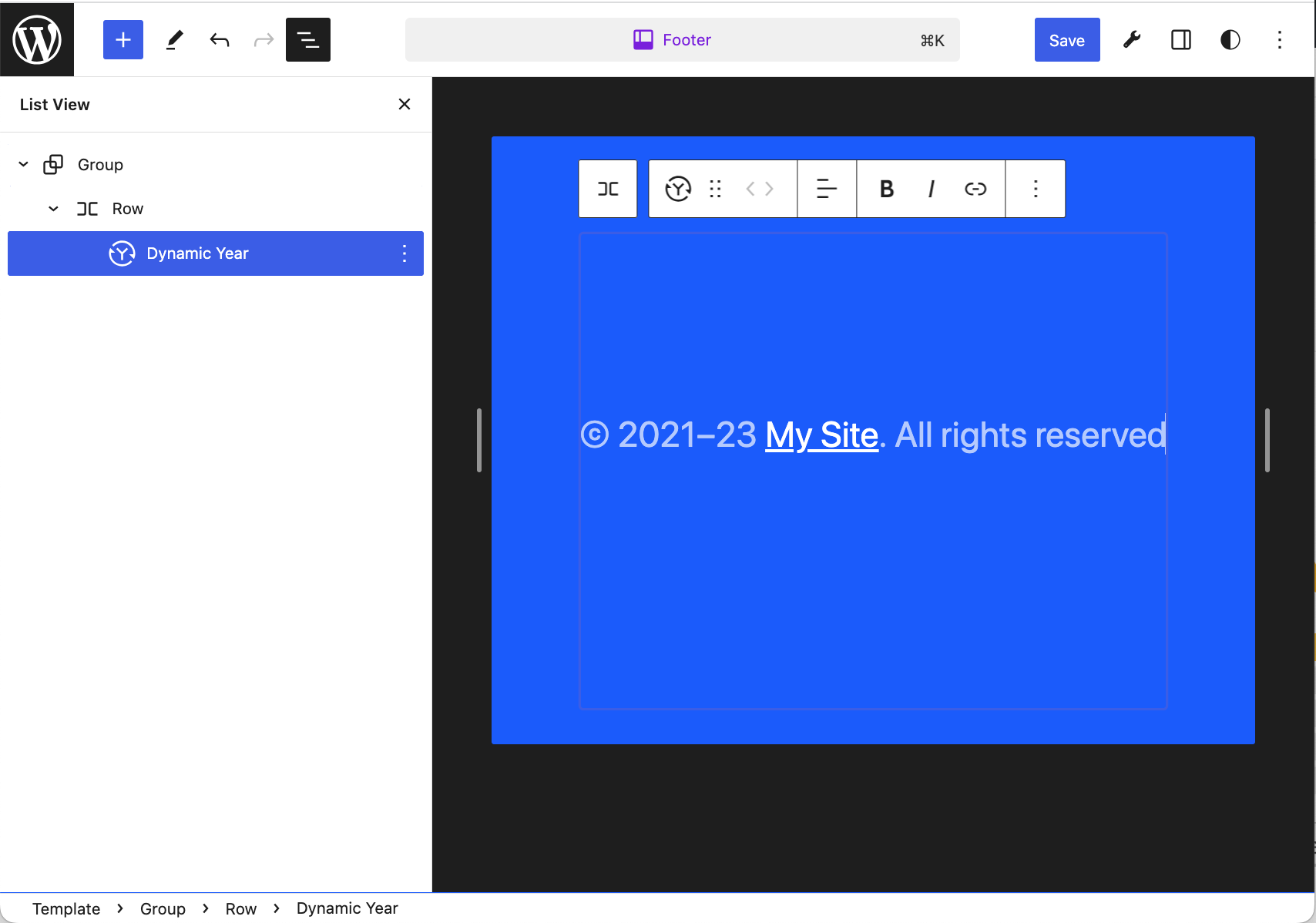 Block settings: you can choose between a two or four-digit year, as well as other useful options.