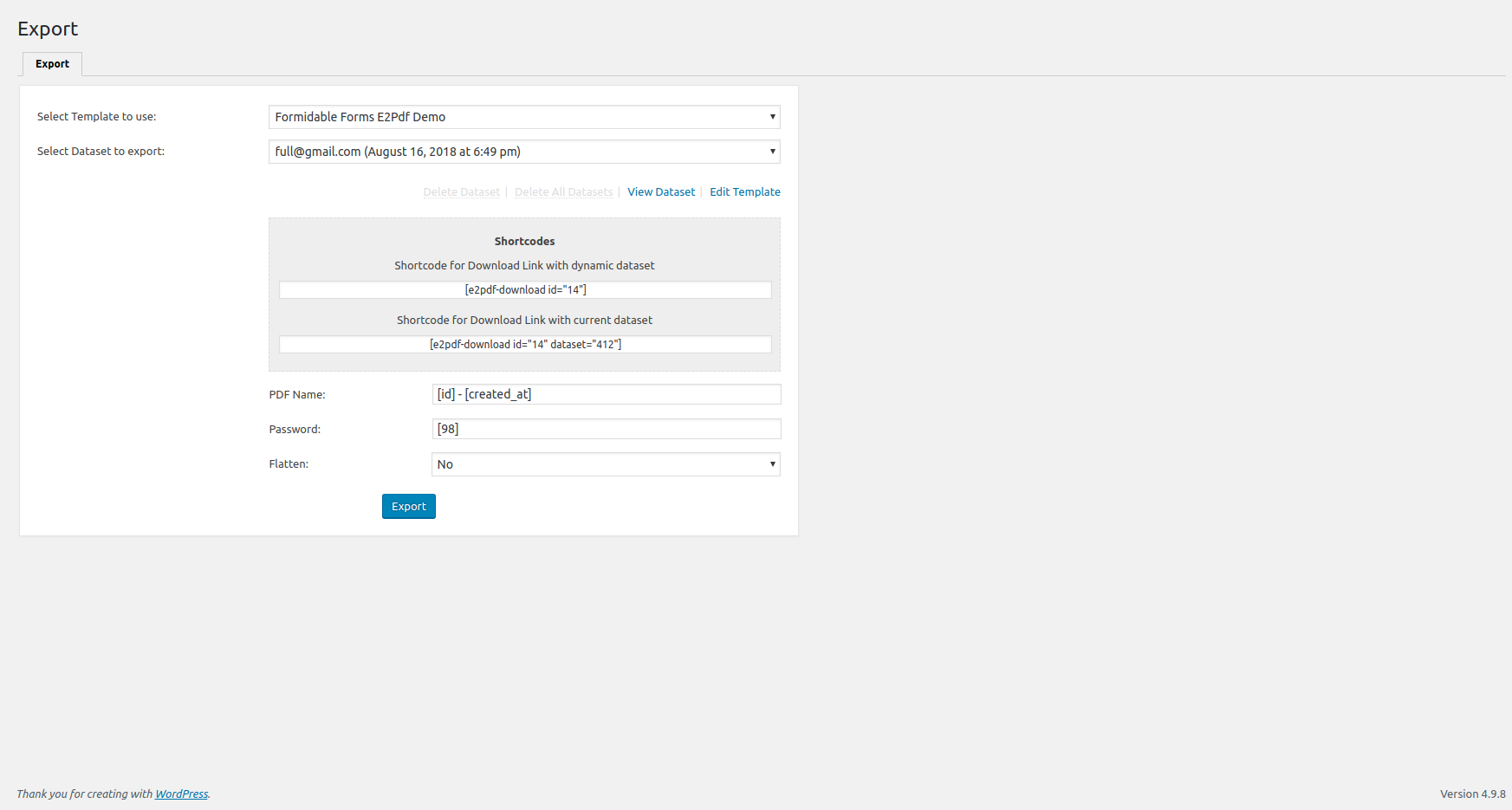 Export data to PDF from Admin Panel.