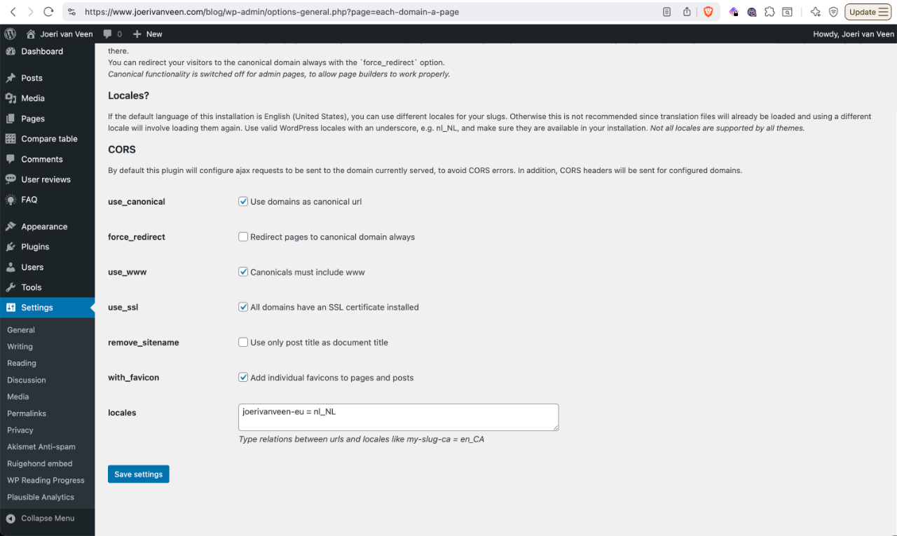 Settings screen (1.8.0)
