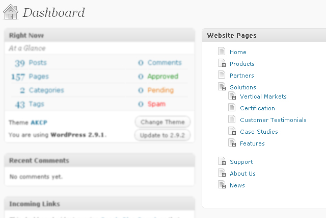 The pages are now listed and managable through the dashboard administration interface.