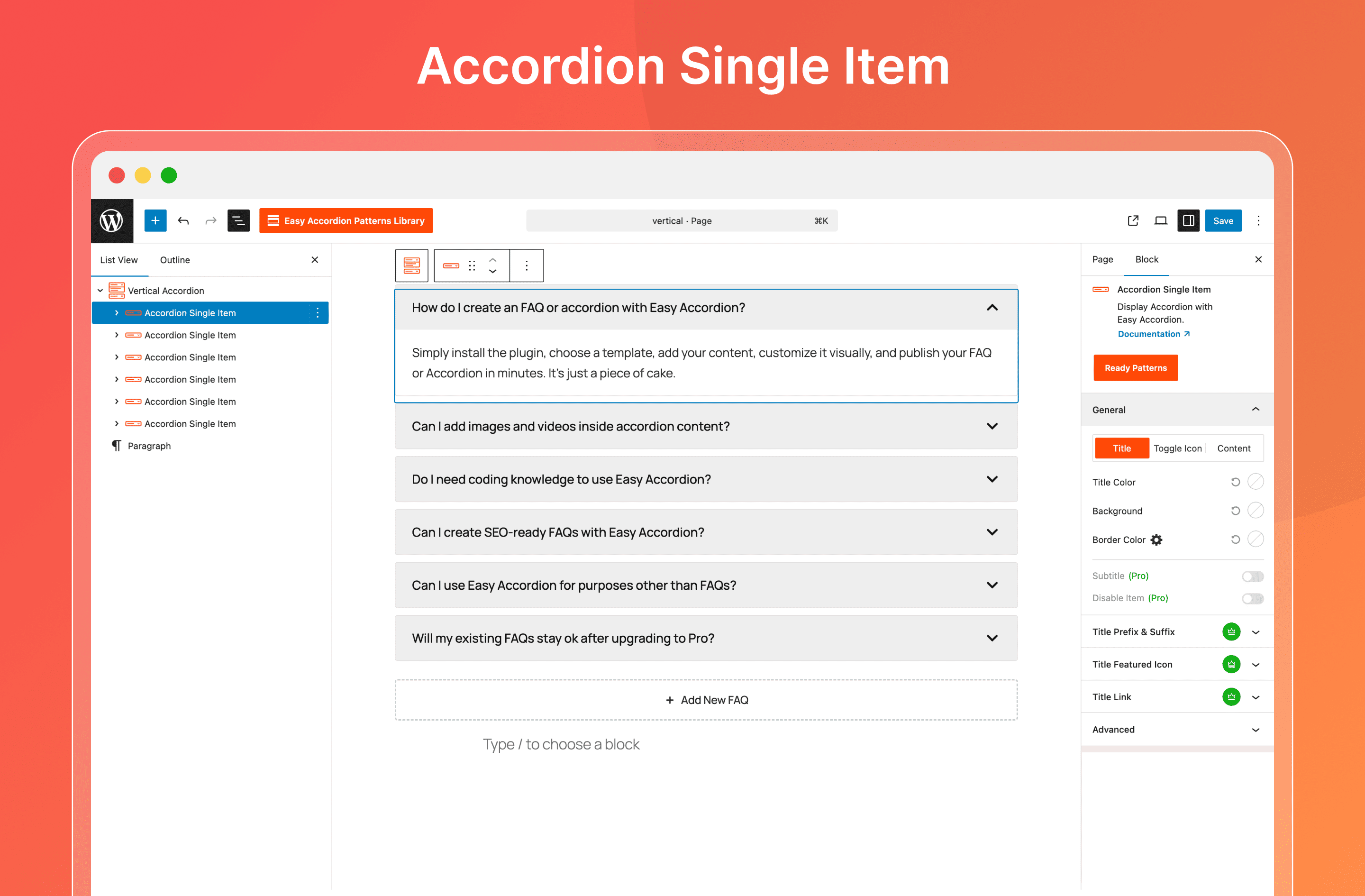 Accordion Single Item - Individual panel controls