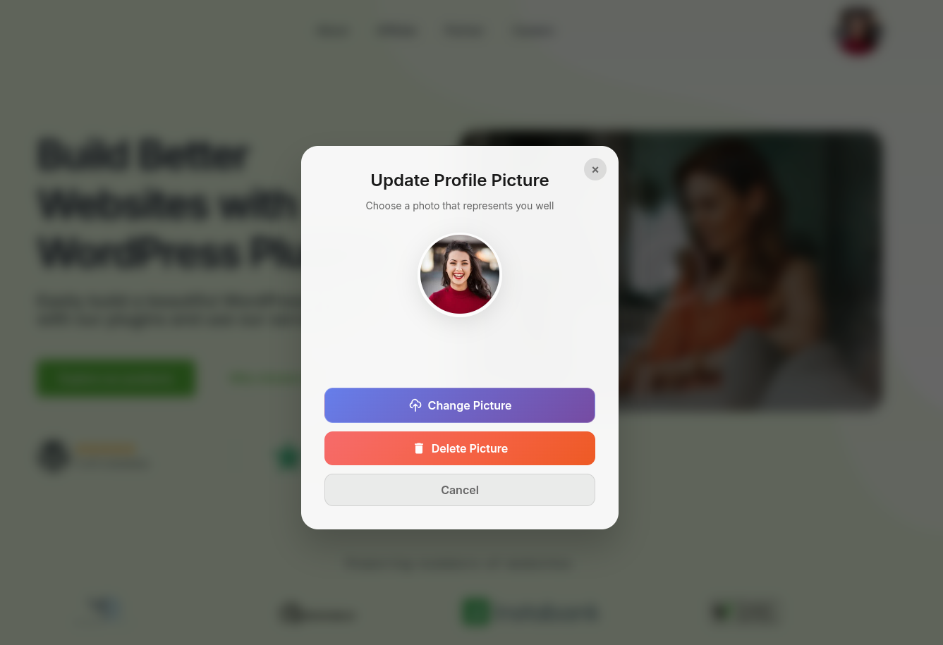 Enable users to change their profile picture via a popup.