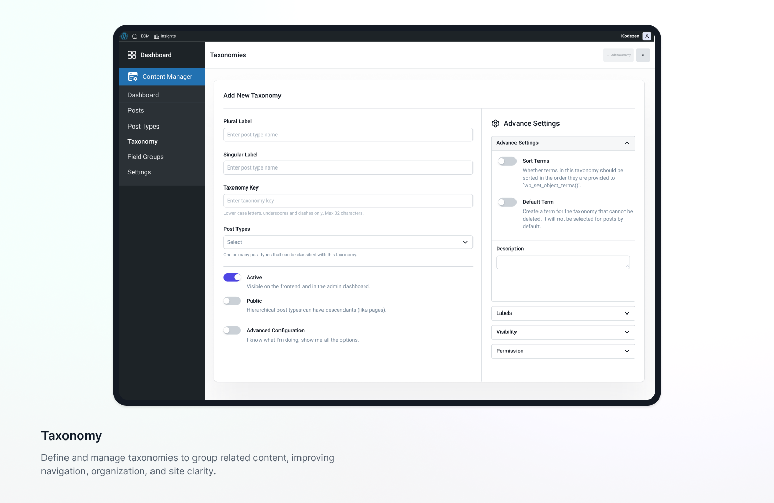 Easy Content Manager (ECM) – Powerful Custom Post types, Fields, Taxonomy &amp; Settings Builder - Screenshot 3