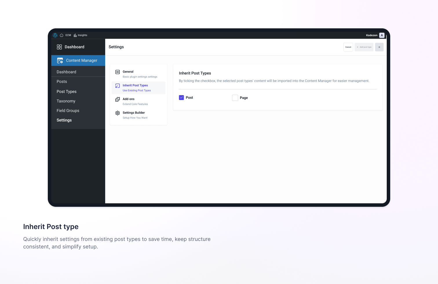 Easy Content Manager (ECM) – Powerful Custom Post types, Fields, Taxonomy &amp; Settings Builder - Screenshot 4