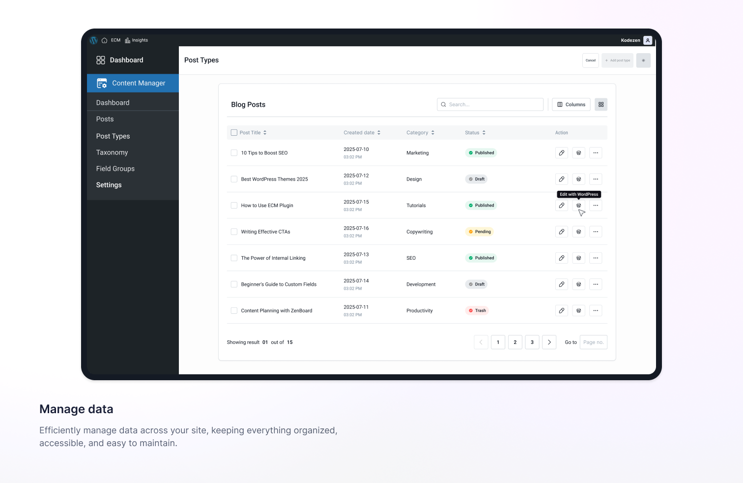 Easy Content Manager (ECM) – Powerful Custom Post types, Fields, Taxonomy &amp; Settings Builder - Screenshot 5