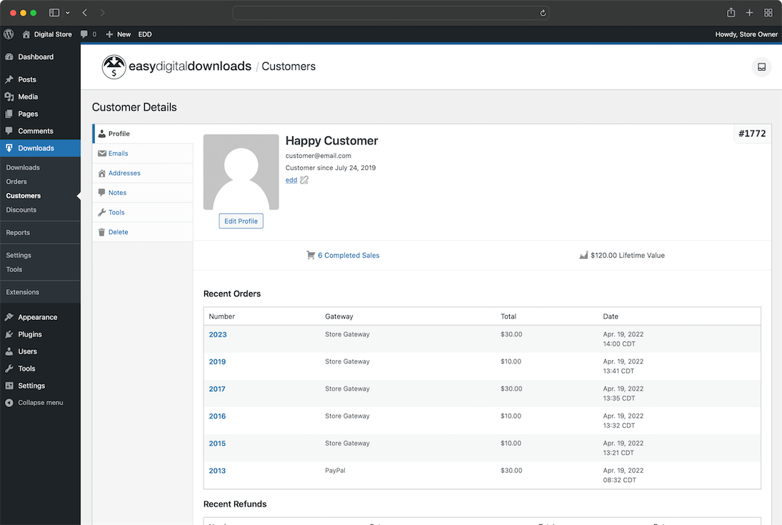 Manage Easy Digital Download Customers