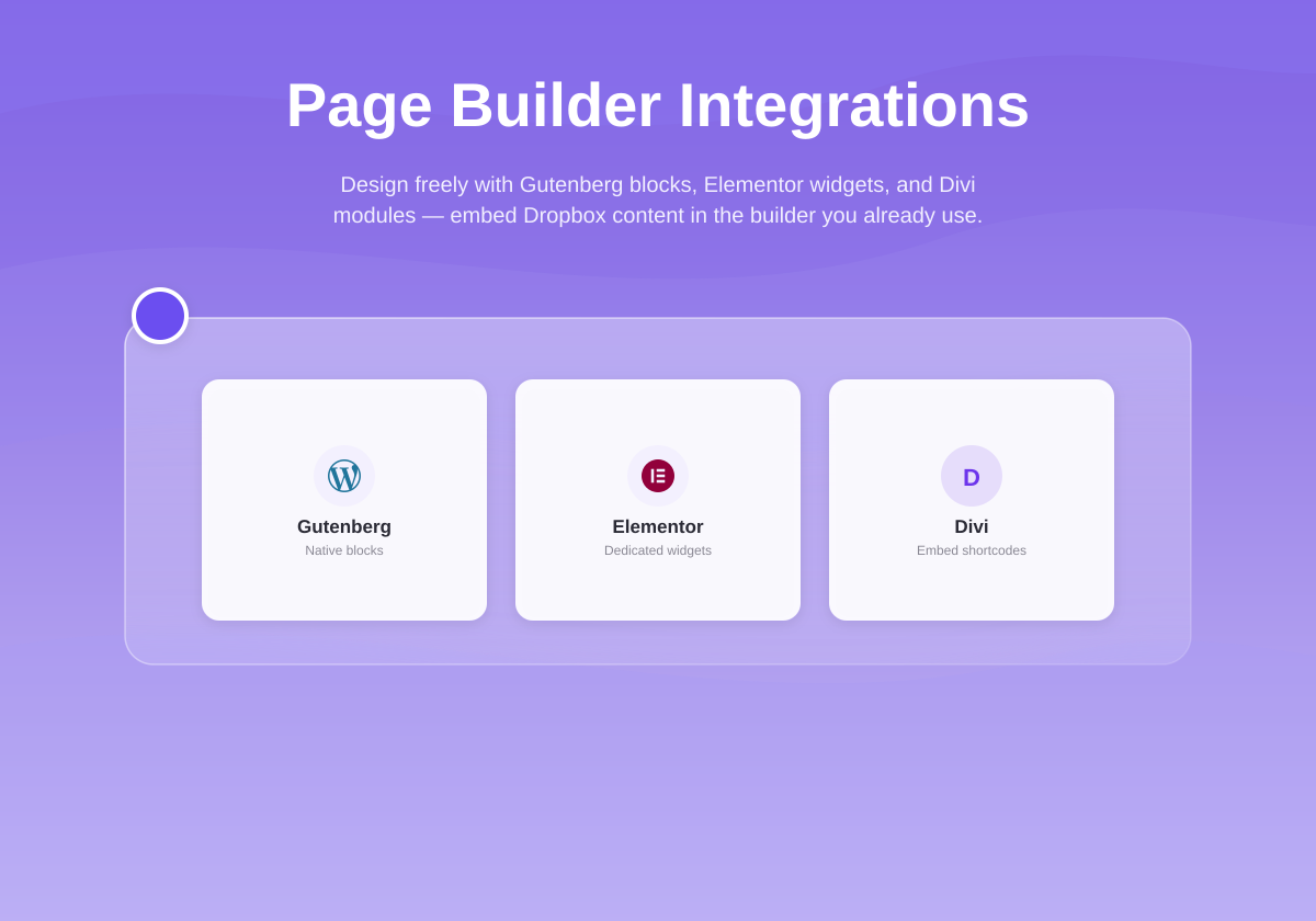 Page Builder Support (Gutenberg, Elementor, Divi)