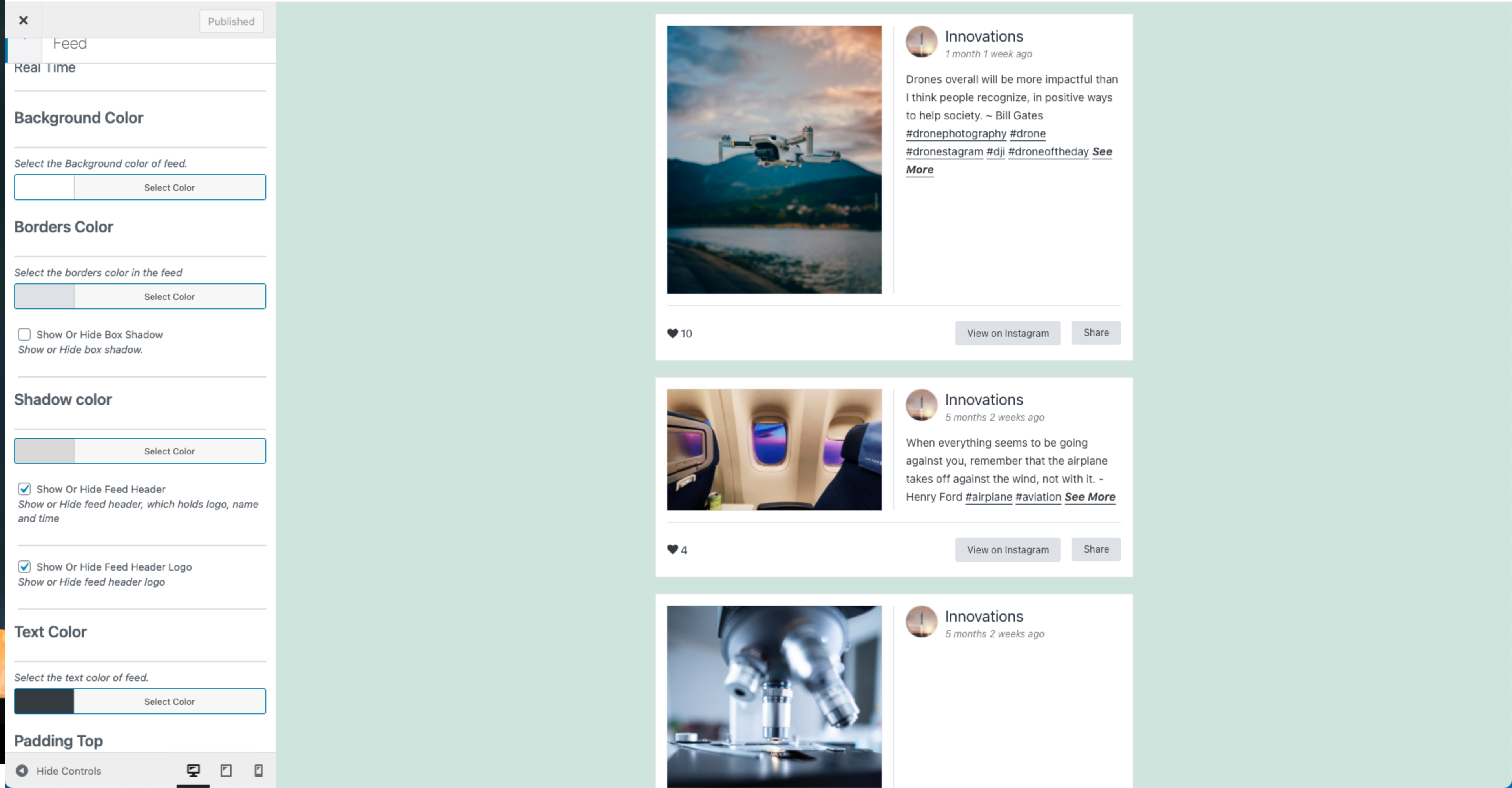 Instagram Feed customisation in real time