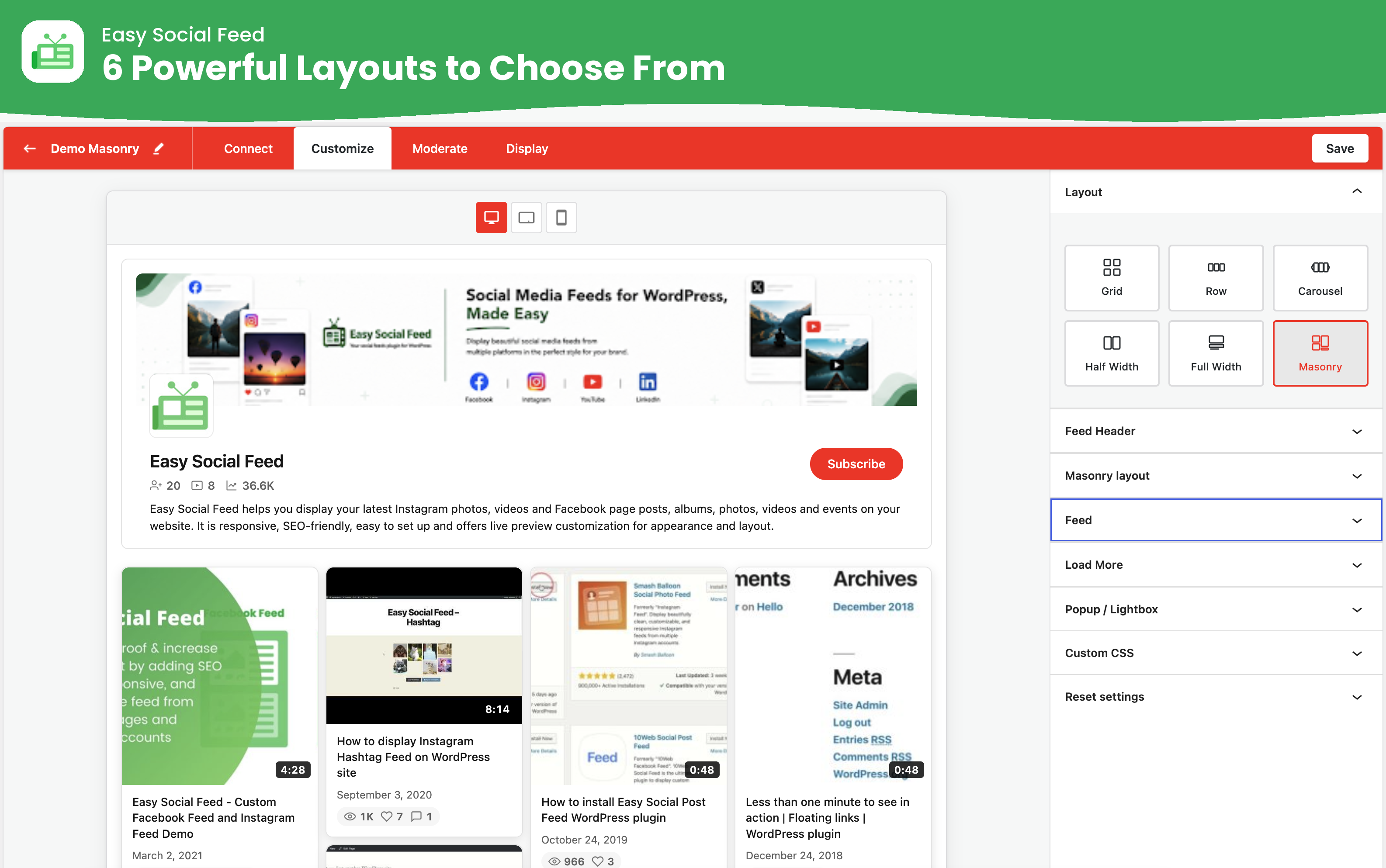 Easy Social Feed – Social Photos Gallery and Post Feed for WordPress