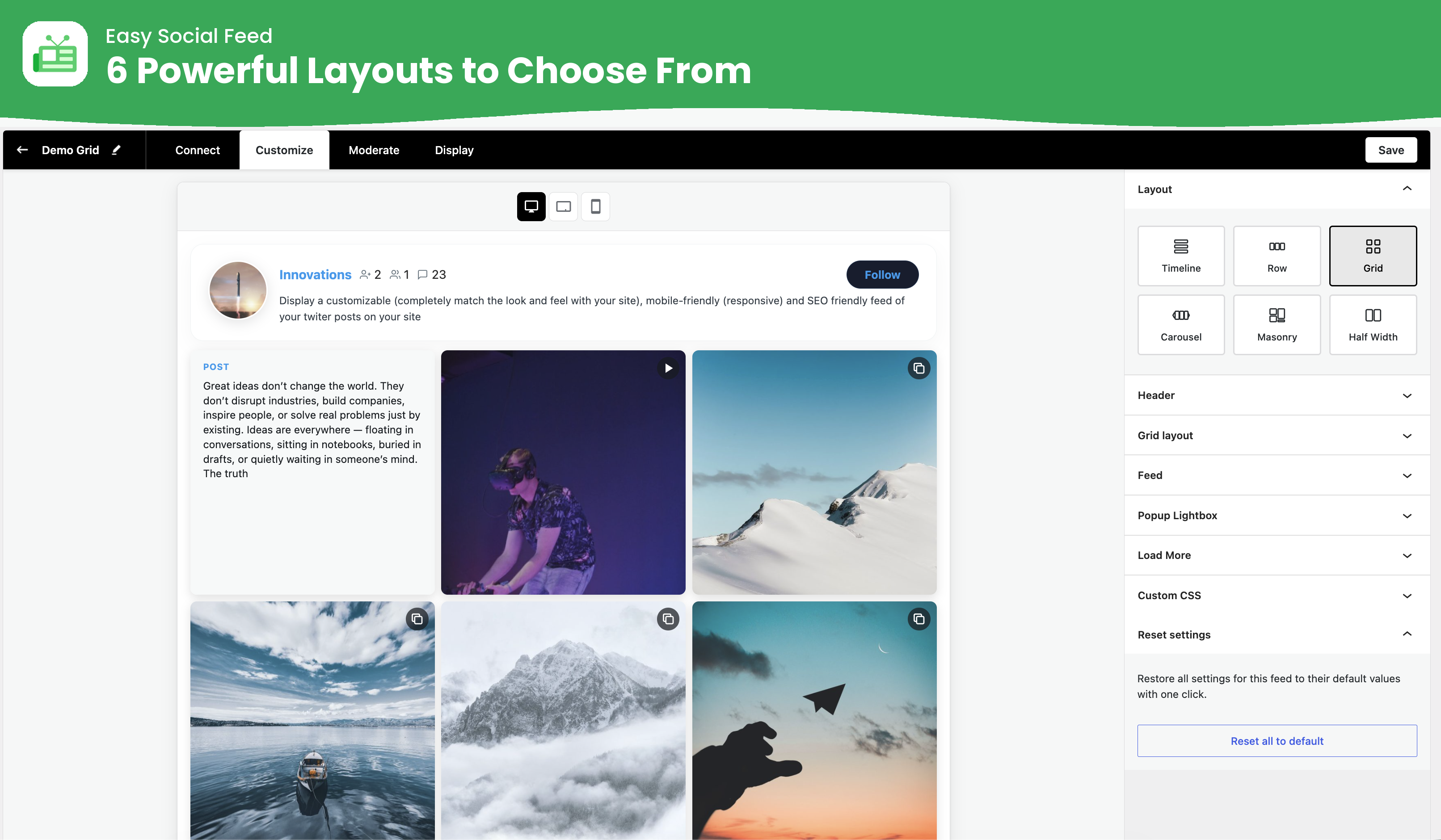 Easy Social Feed – Social Photos Gallery and Post Feed for WordPress