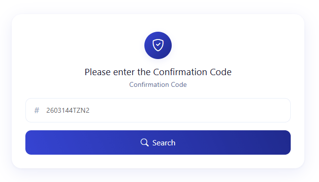 Confirmation Code Search Field