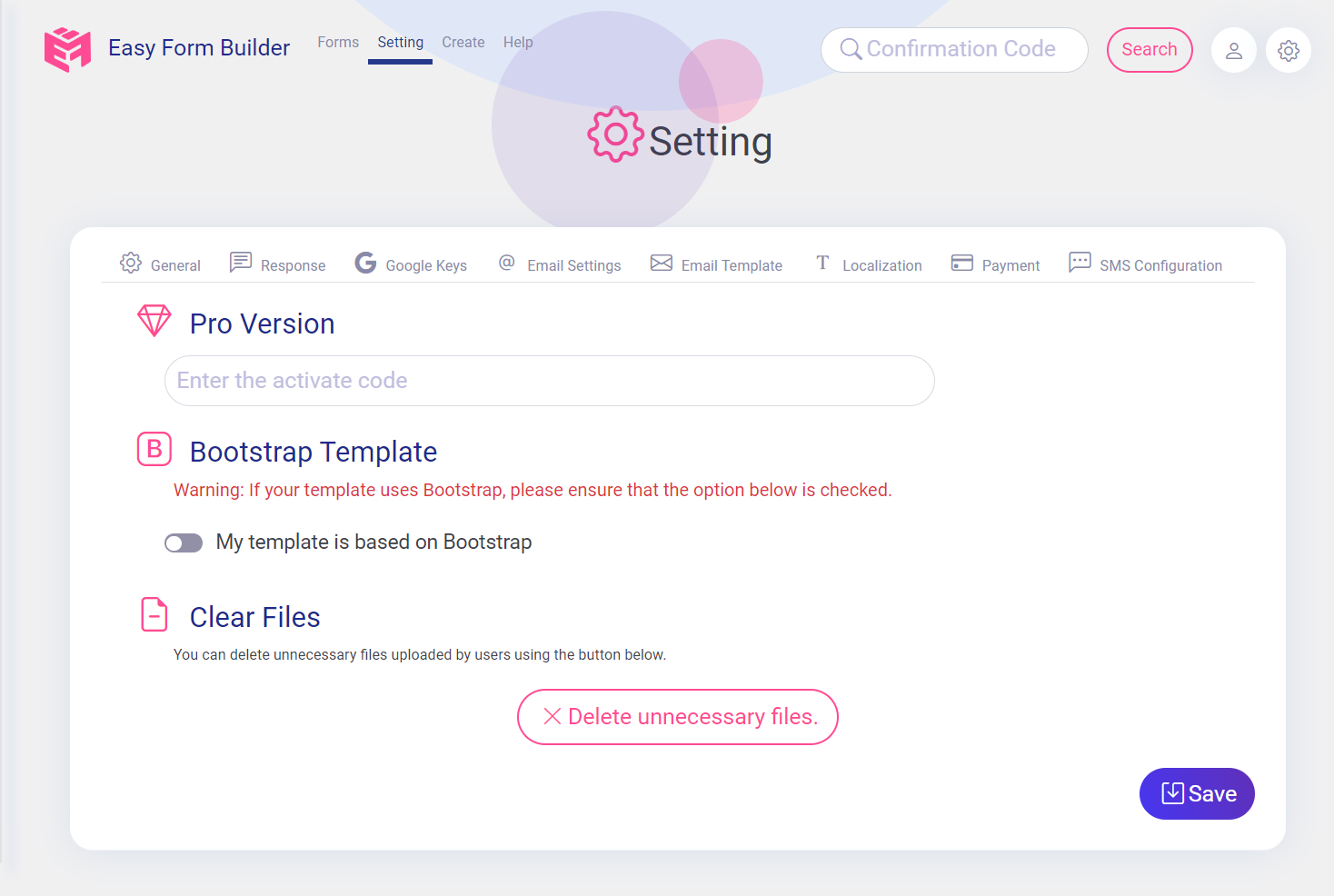 Setting of Easy Form Builder