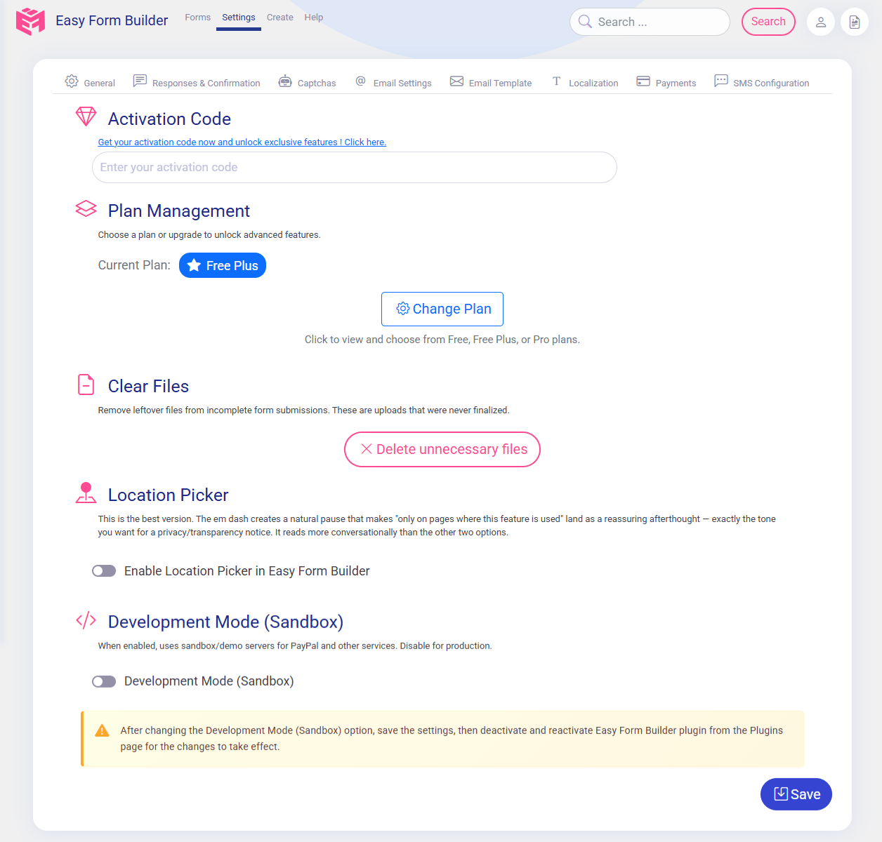 Setting of Easy Form Builder