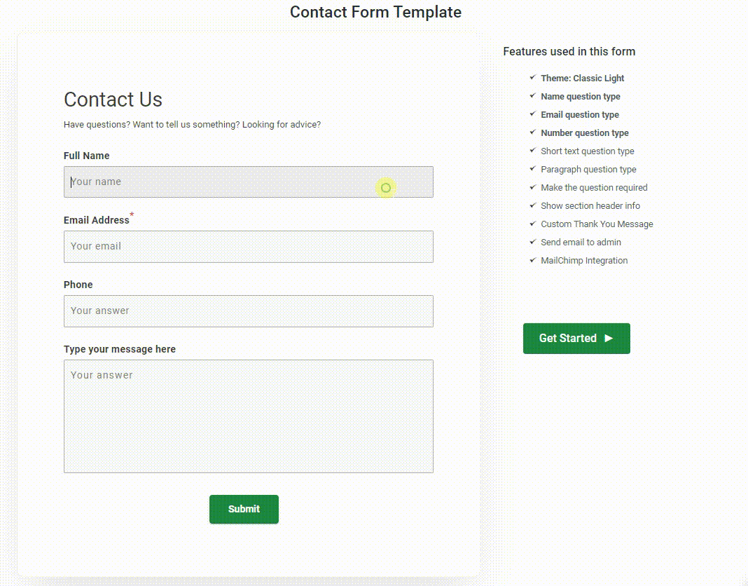 WordPress Form Plugin - Contact Form Demo
