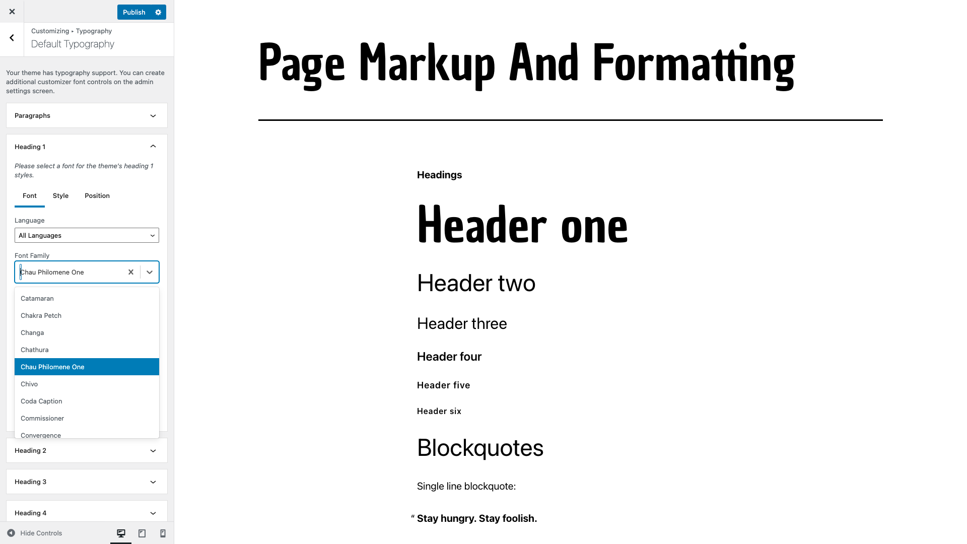 Live Customizer Font Control Preview: Choose from over 600+ Google Fonts and preview them instantly without refreshing the page.