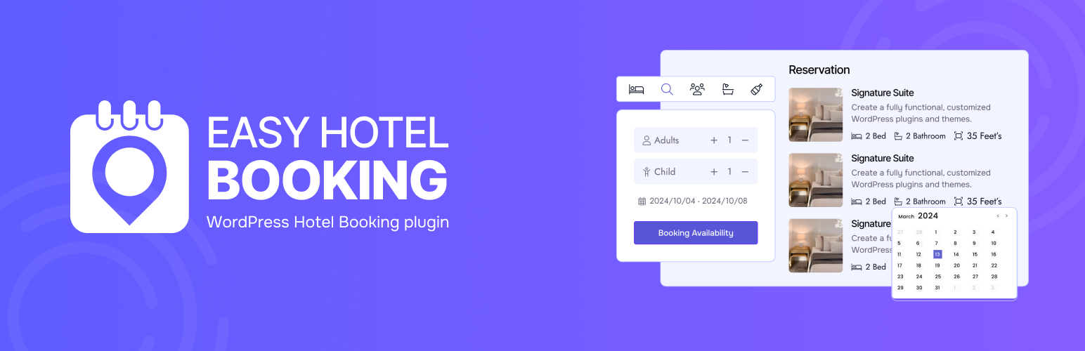 WordPress 外掛 Easy Hotel Booking – The Best Hotel Booking Plugin for WordPress 的封面圖片。