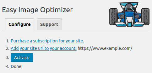 Plugin settings page before activation.