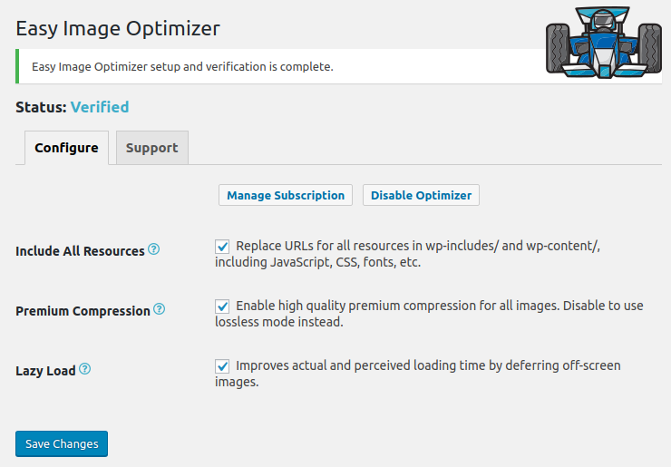 Plugin settings when active.