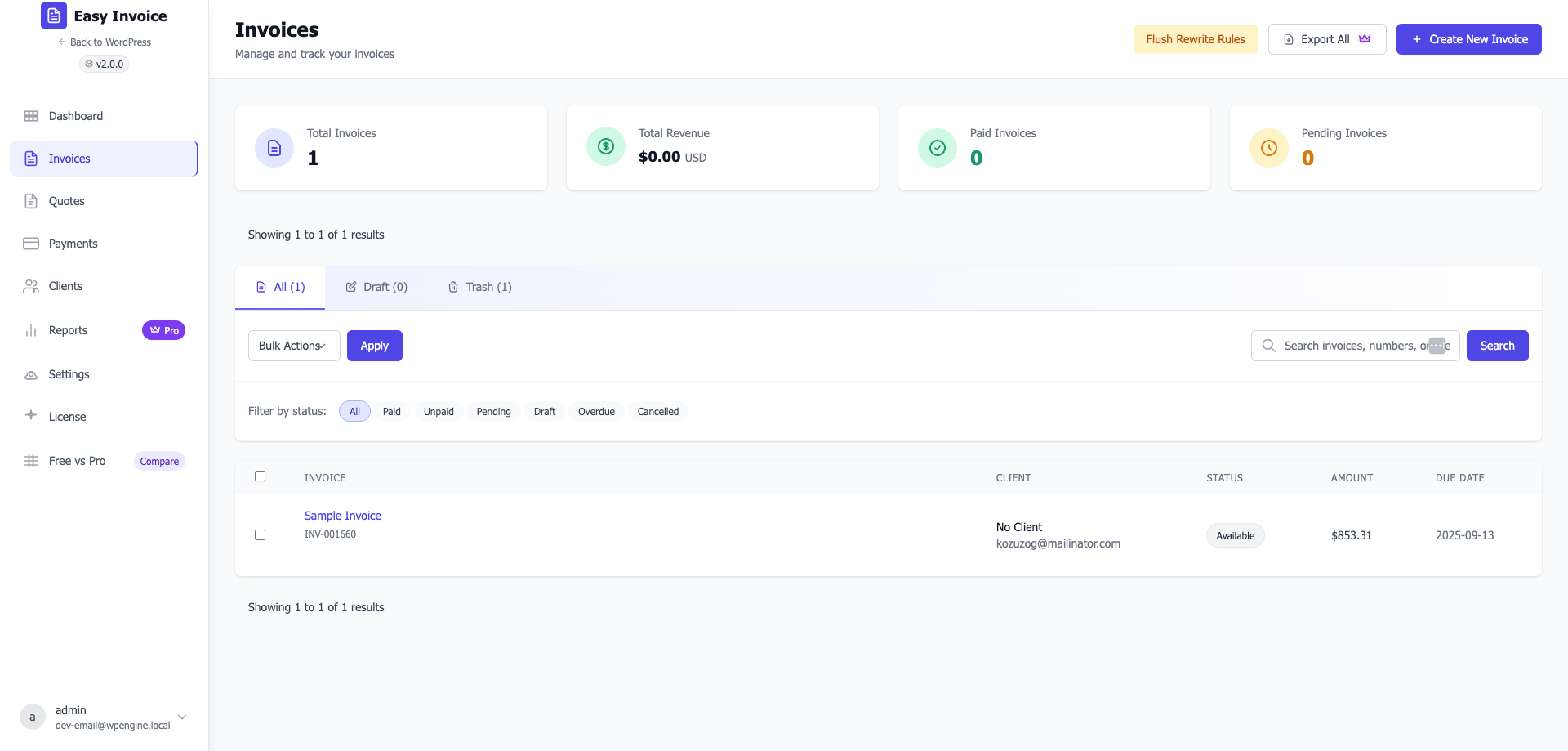 Invoice Listing Page - Backend