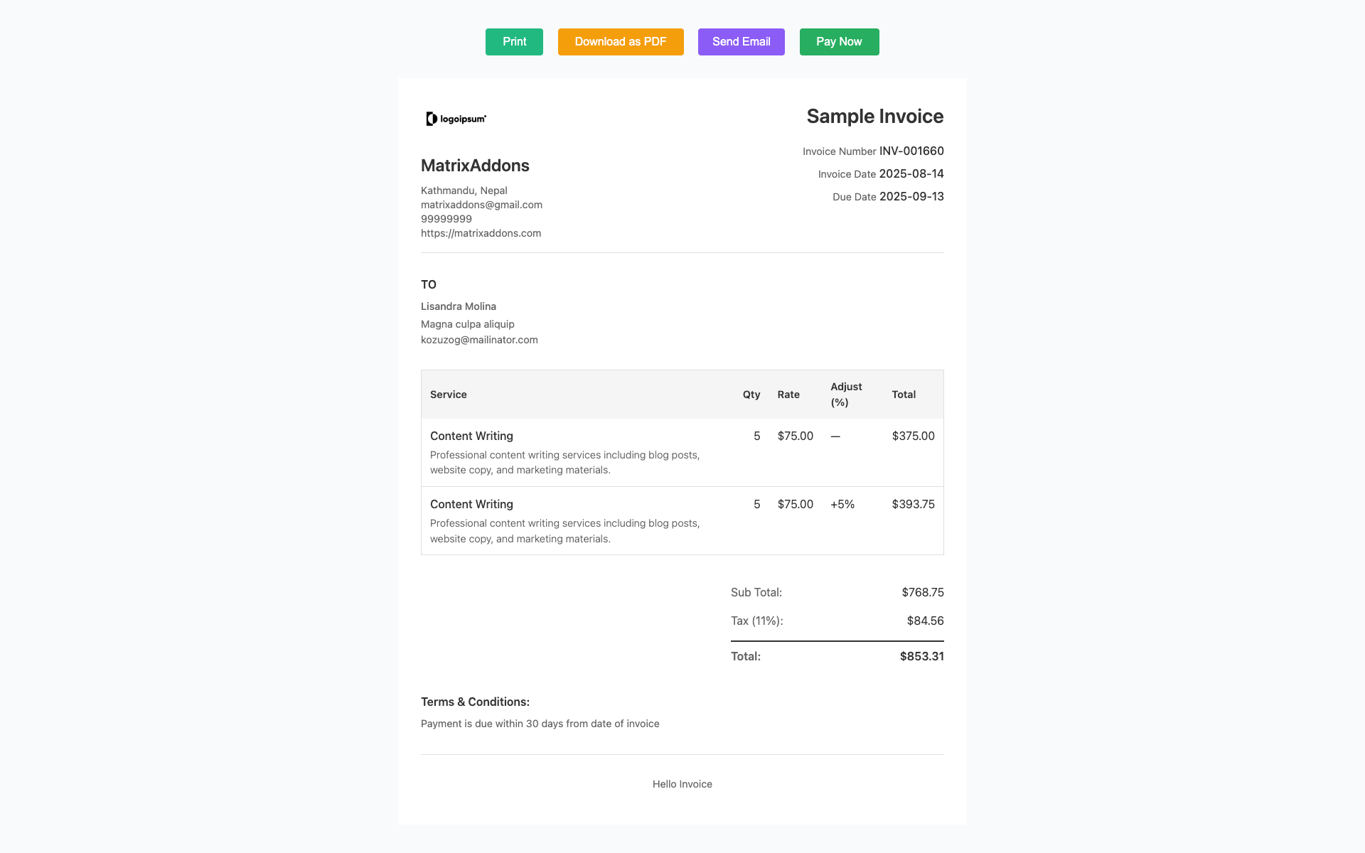 Invoice Preview - Frontend