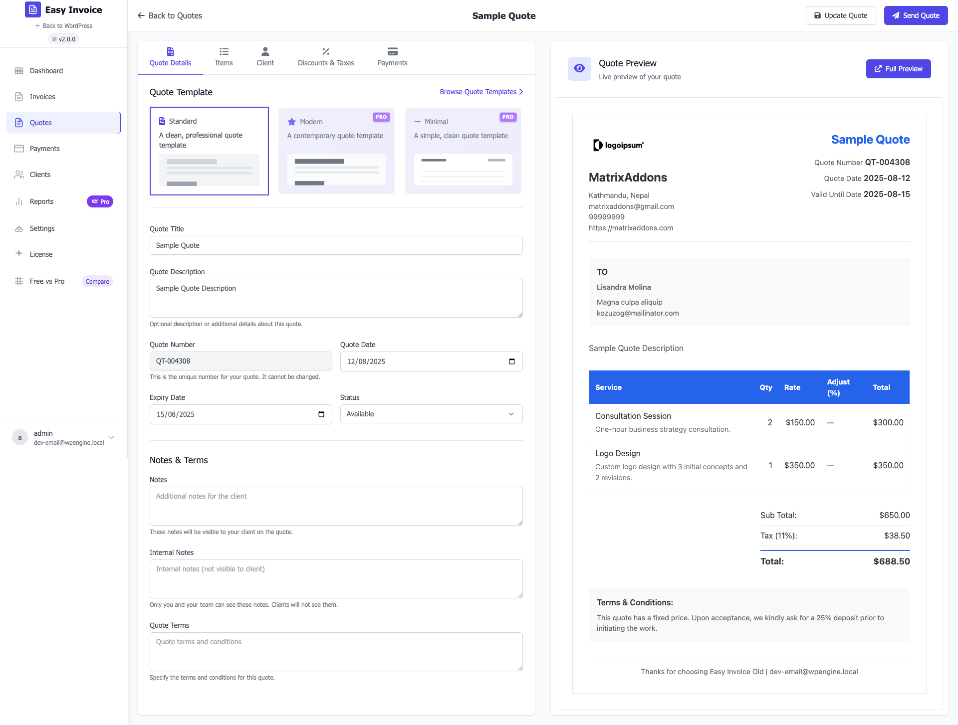 Quote Edit Page - Backend