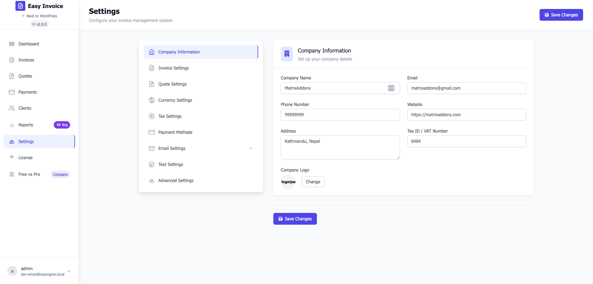 Setting Page - Backend