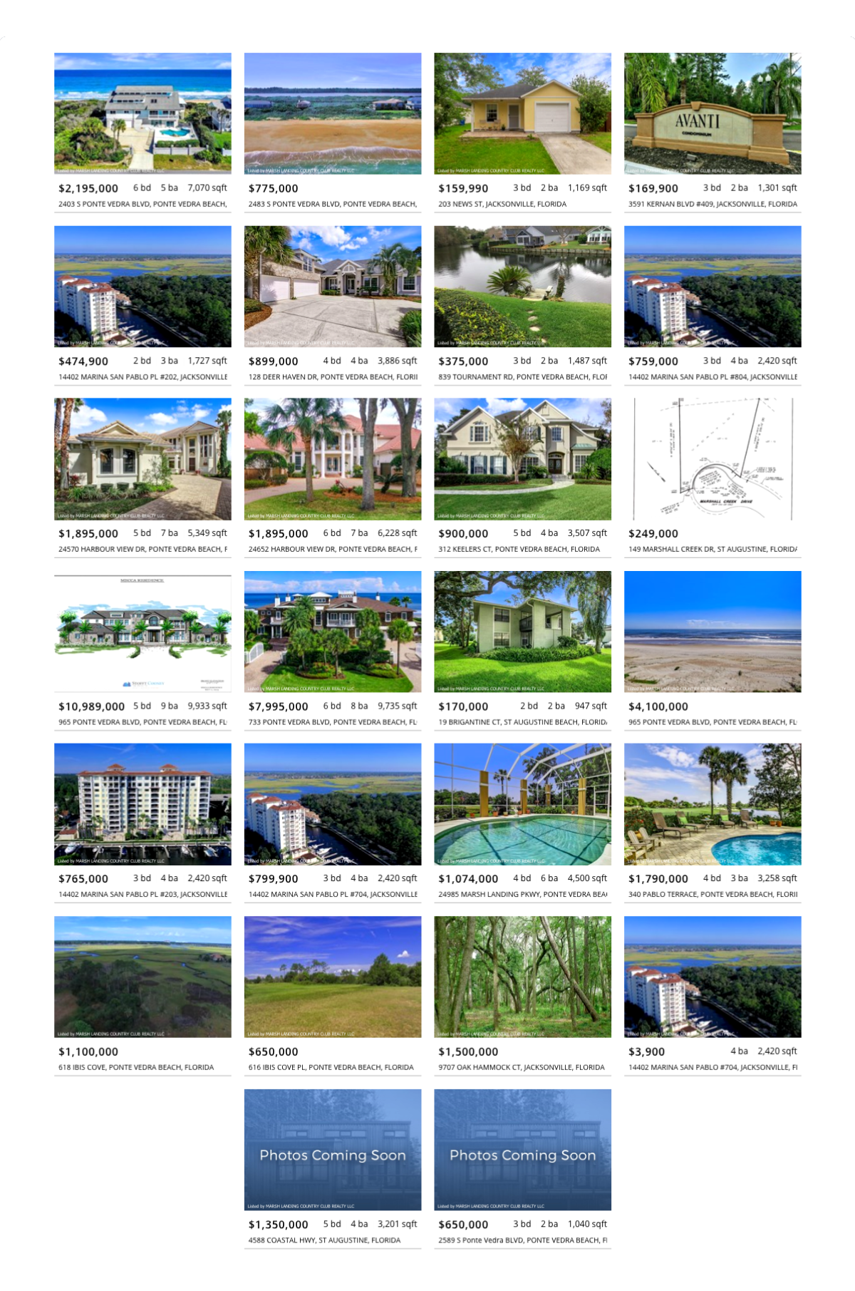 Listings will appear in a responsive grid which updated automatically based on the information in the agent's MLS.