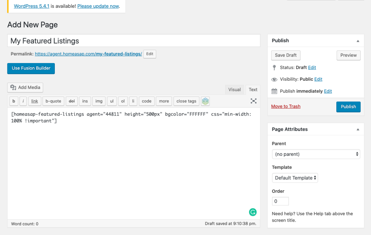 Copy and paste the auto-generated shortcode and place into any page where you want listings to appear.