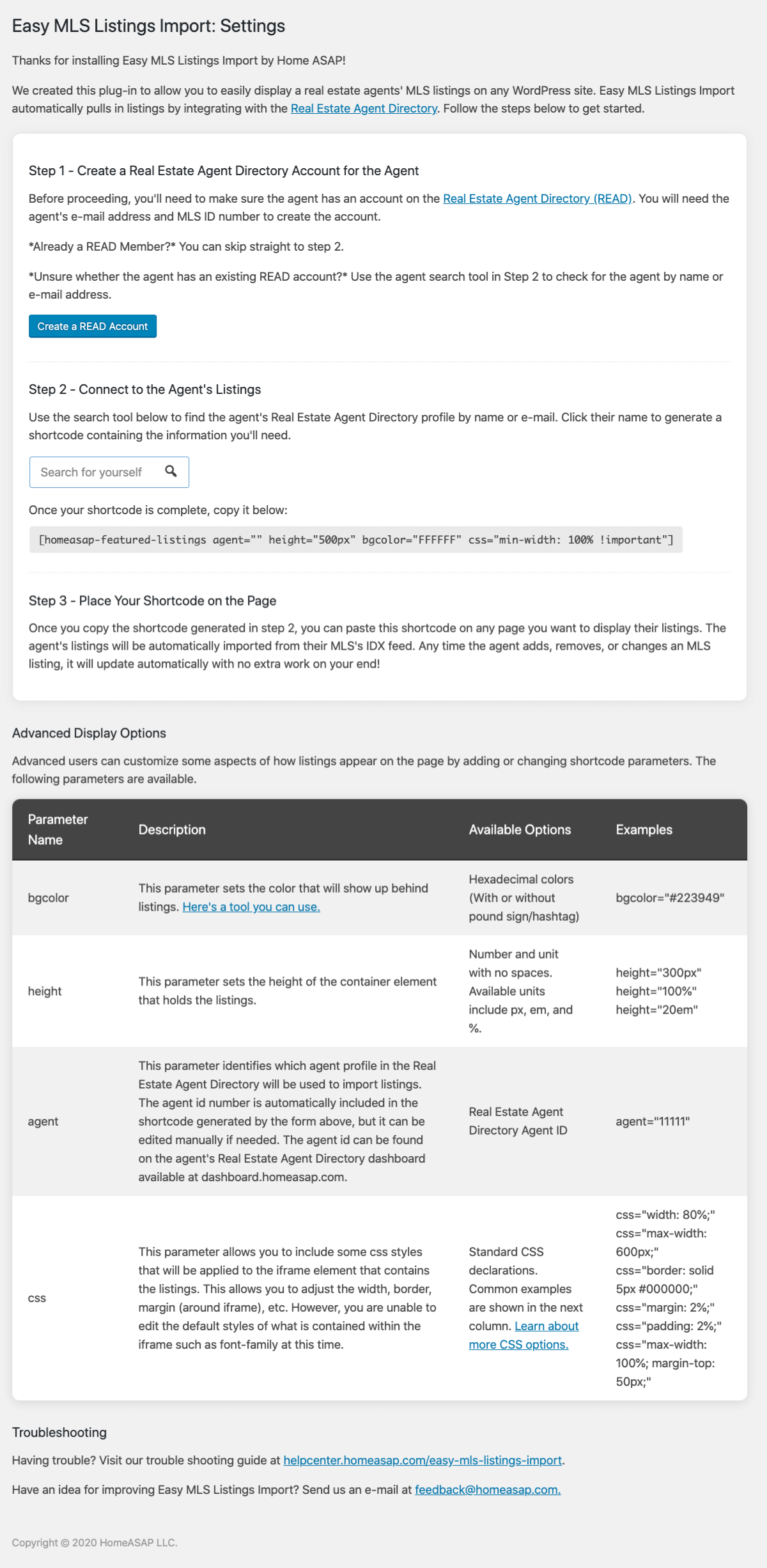 Settings page.