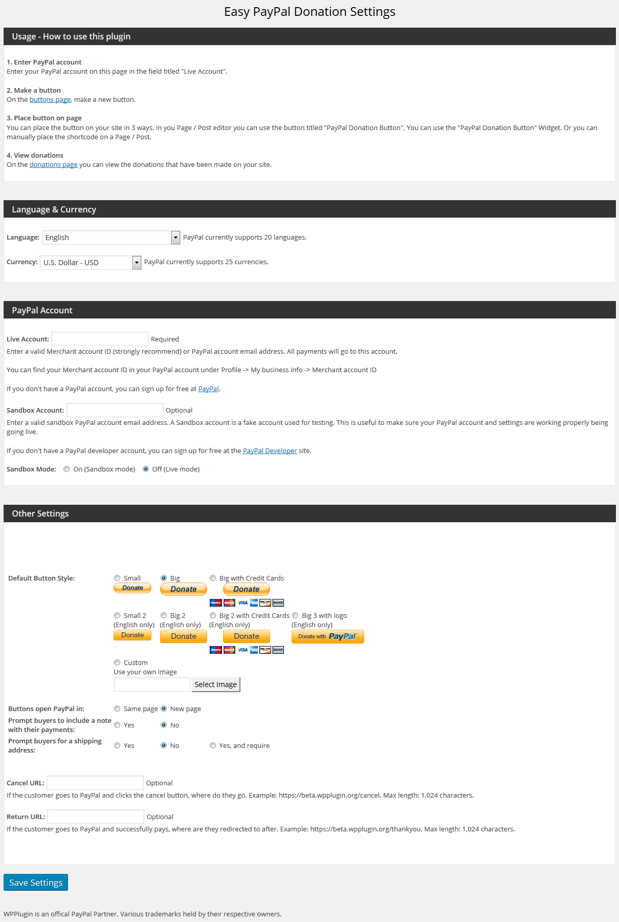 Pagina de Configurações