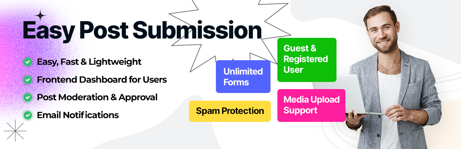 WordPress 外掛 Easy Post Submission – Frontend Posting, Guest Publishing & Submit Content for WordPress 的封面圖片。