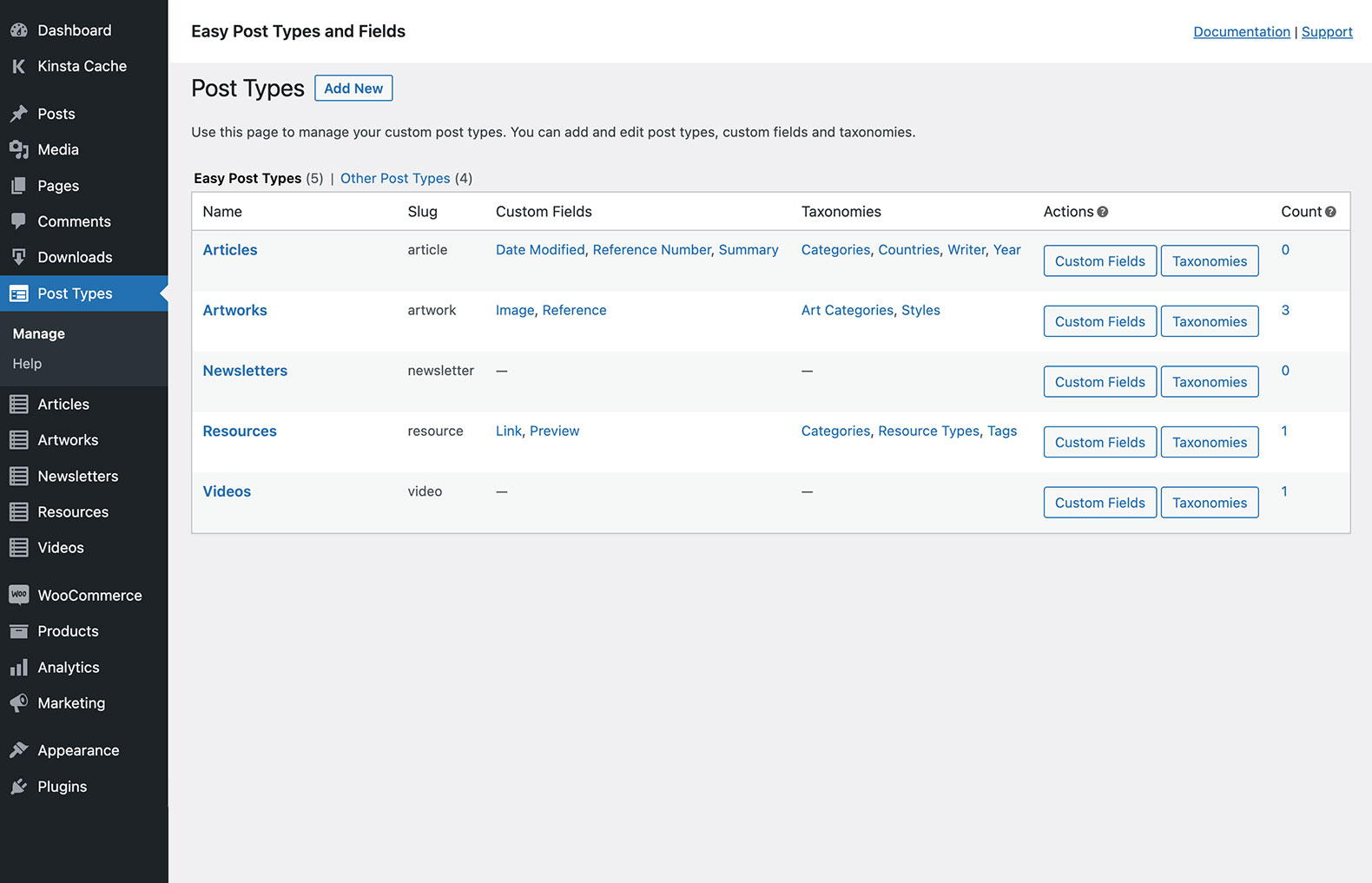 Create an unlimited number of post types and easily view and manage them centrally.