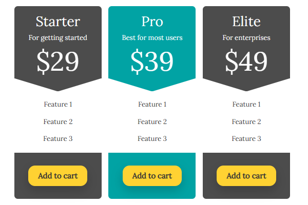 Premium pricing table with toggle