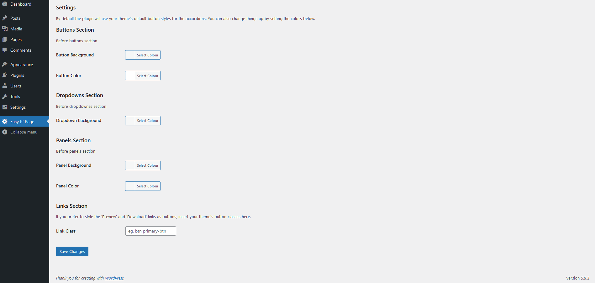 Plugin settings page.